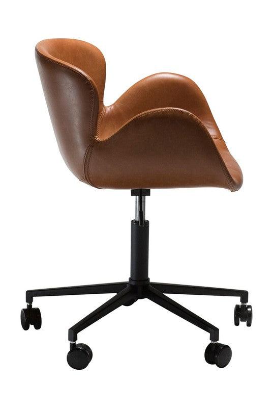 Gaia Kontorstol, vintage lysebrun kunstlæder/Sorte ben - Unoliving.com