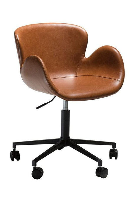 Gaia Kontorstol, vintage lysebrun kunstlæder/Sorte ben - Unoliving.com