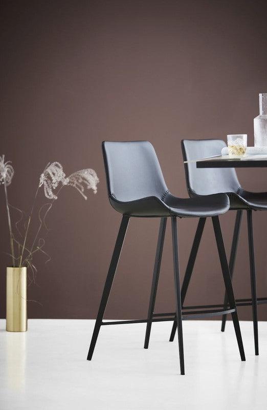 Hype Barstol, vintage sort kunstlæder, sorte ben - Unoliving.com