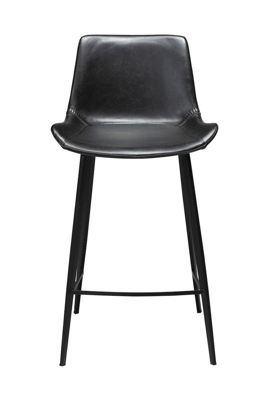 Hype barstol, vintage sort kunstlæder, sorte ben, SH: 65cm - Unoliving.com