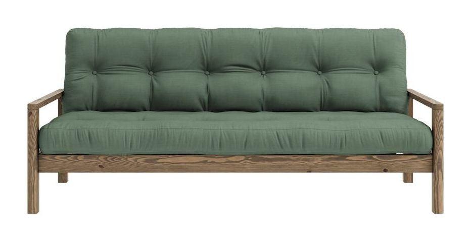 Knob Sovesofa, Brun lakeret fyrretræ, Olive Green - Unoliving.com