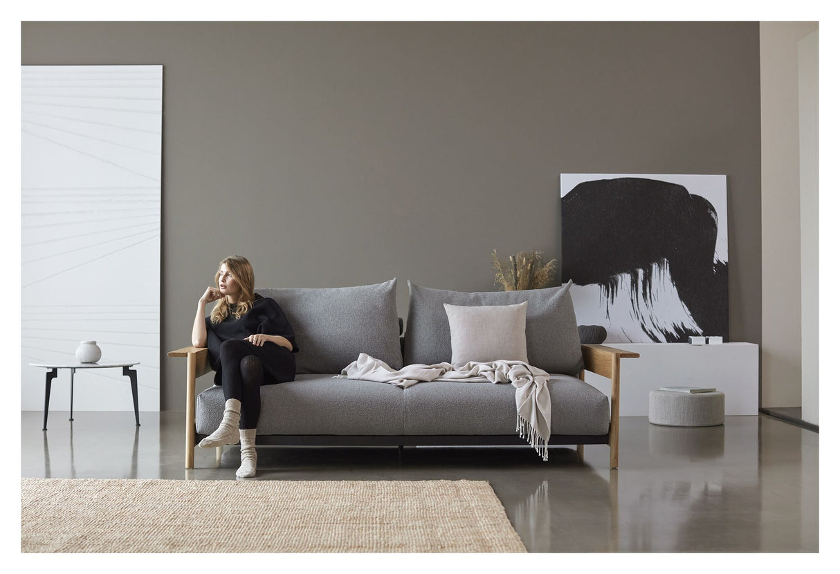 Malloy Wood Sovesofa, Bouclé/Ash Grey - Unoliving.com