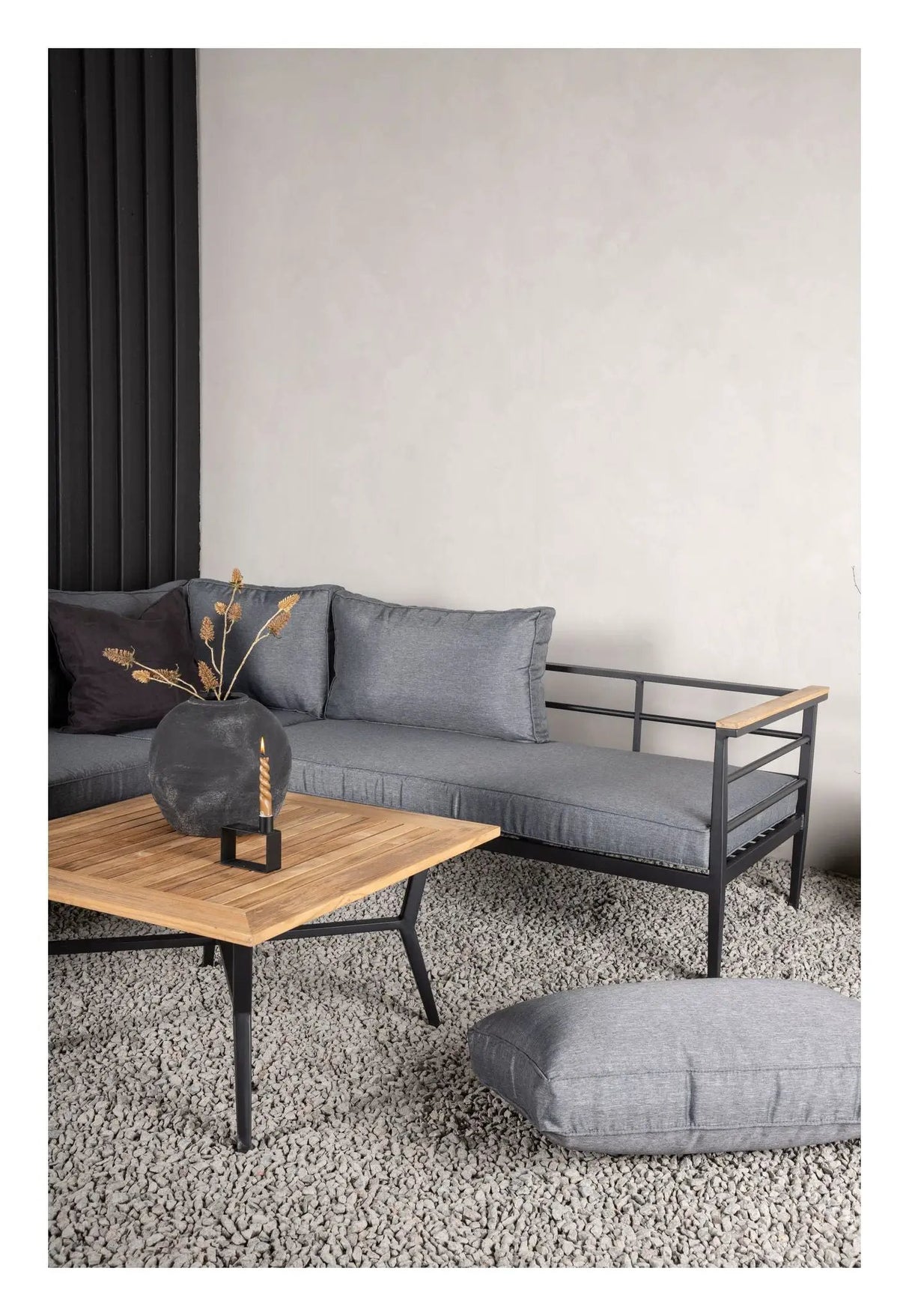 Mexico Hjørnesofa, Grå Alu/ Hynde/teak bord
