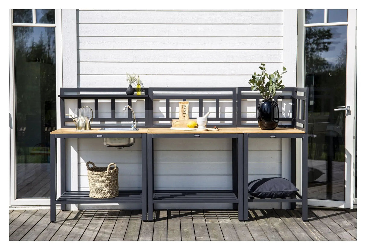 Mexico Udekøkken, Hjørne, Sort alu/Teak