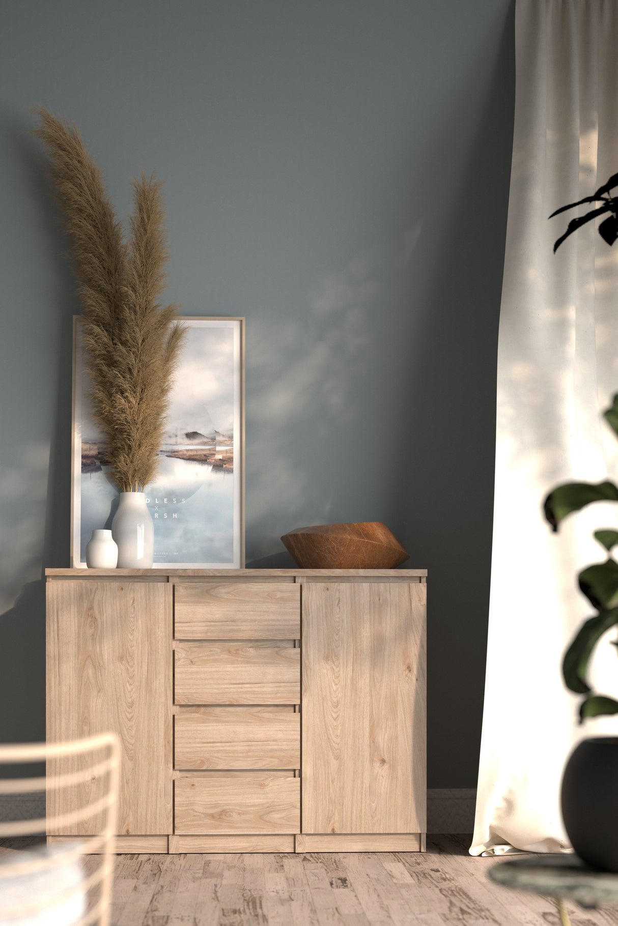 Naia Skænk m. 4 skuffer + 2 låger, Jackson Hickory