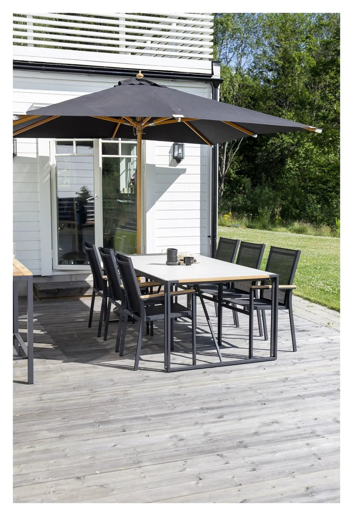 Naxos Parasol, 3*3m, Træ/Sort Stof