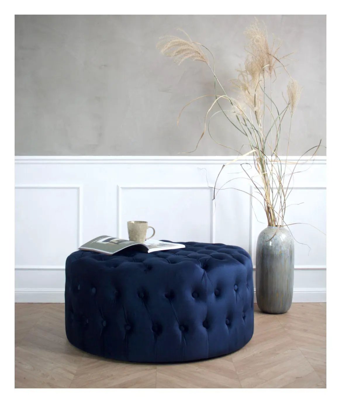 Njordec Velvet Chesterfield puf, Blå, Ø85