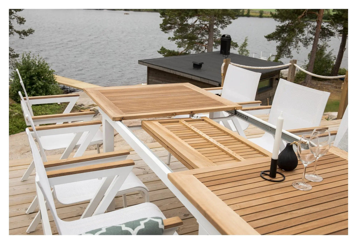 Panama, Havebord 160/240, Hvid Alu/teak