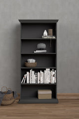 Paris Bogreol m. 5 hylder, 96x37x201, Mat Grå
