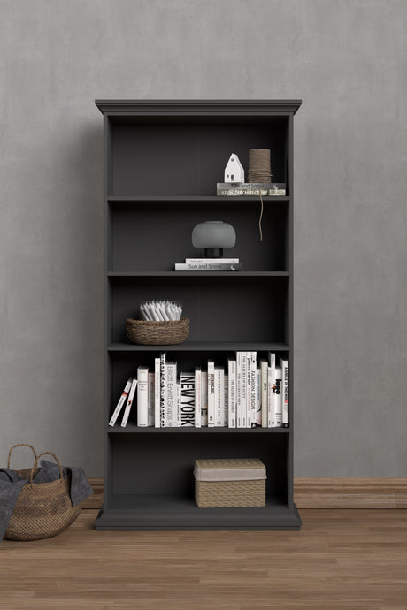 Paris Bogreol m. 5 hylder, 96x37x201, Mat Grå