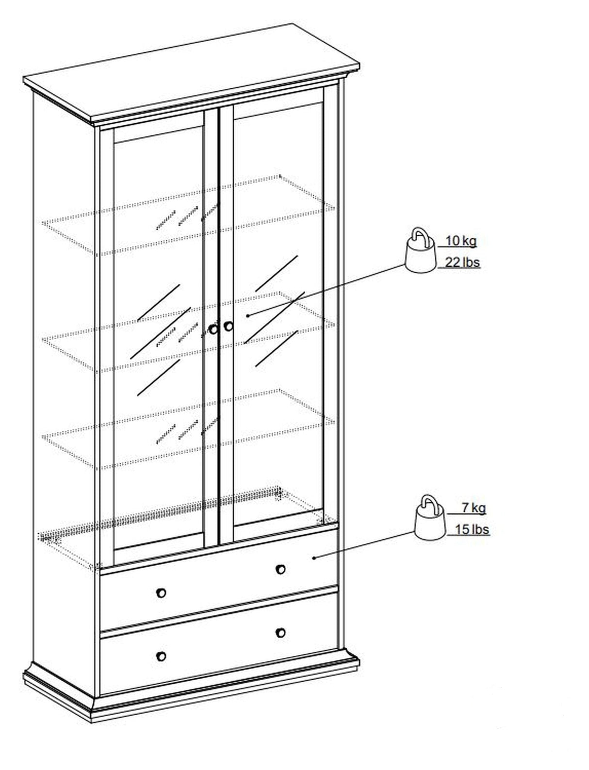 Paris Vitrineskab, Hvid, H:200cm