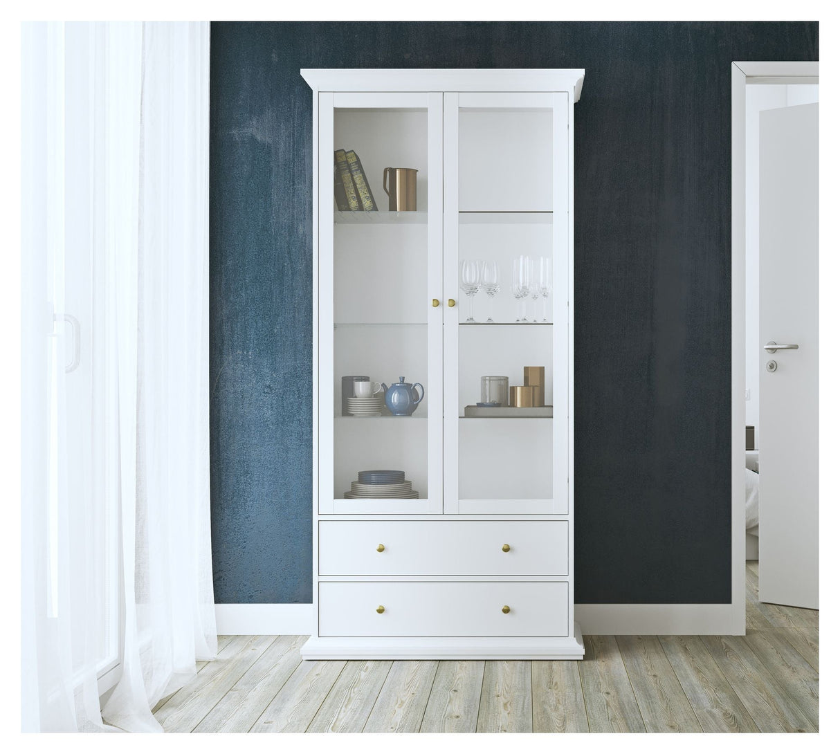 Paris Vitrineskab, Hvid, H:200cm