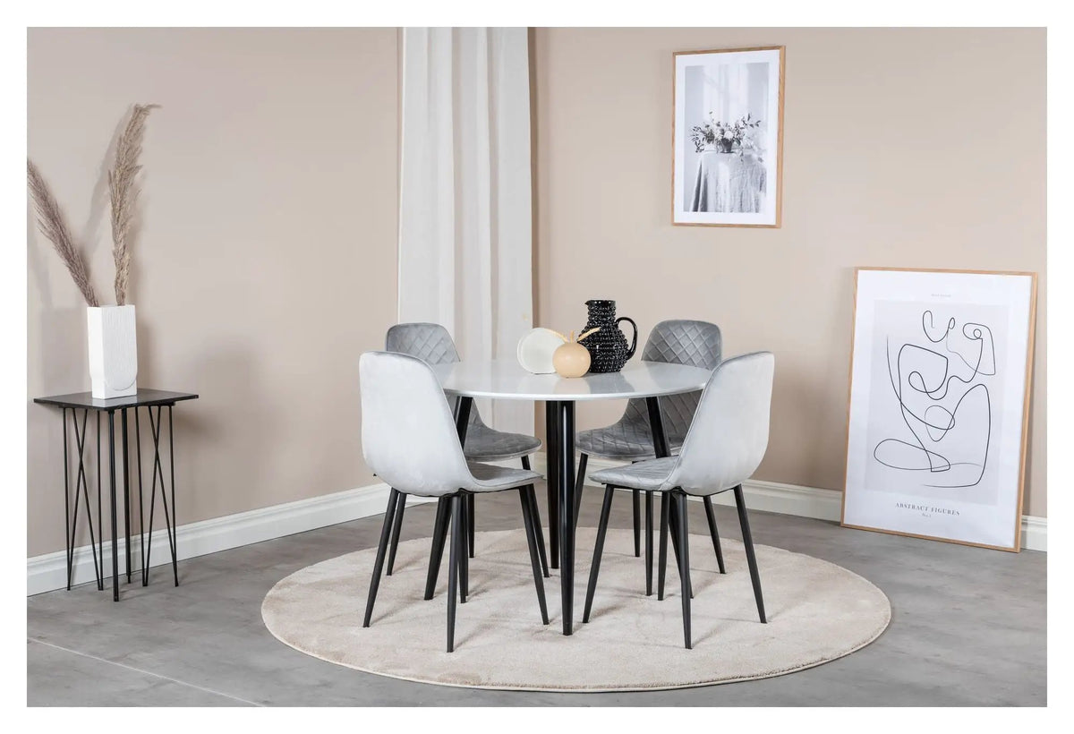 Polar Diamond Spisebordsstol, Grå velour m. sorte metalben