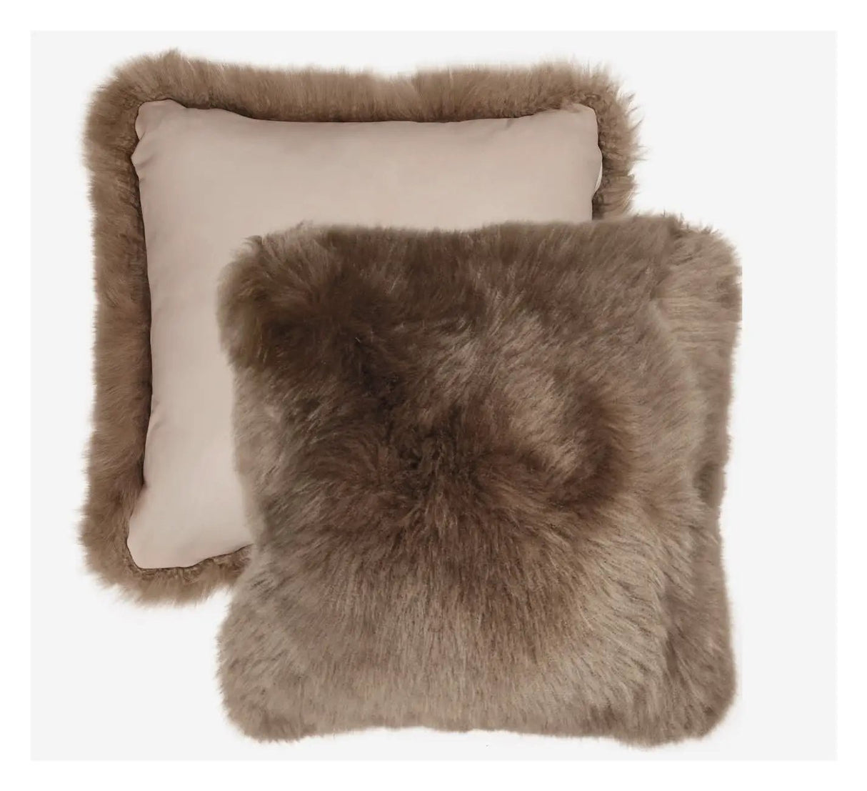 Pude af Premium NZ langhåret lammeskind - Taupe, 50x50