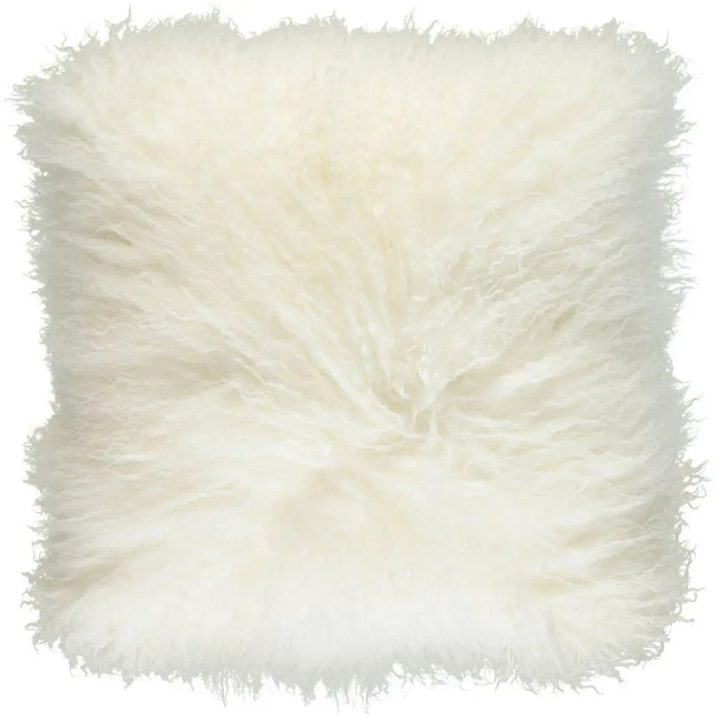 Pude af tibetansk lammeskind, 40x40, Ivory