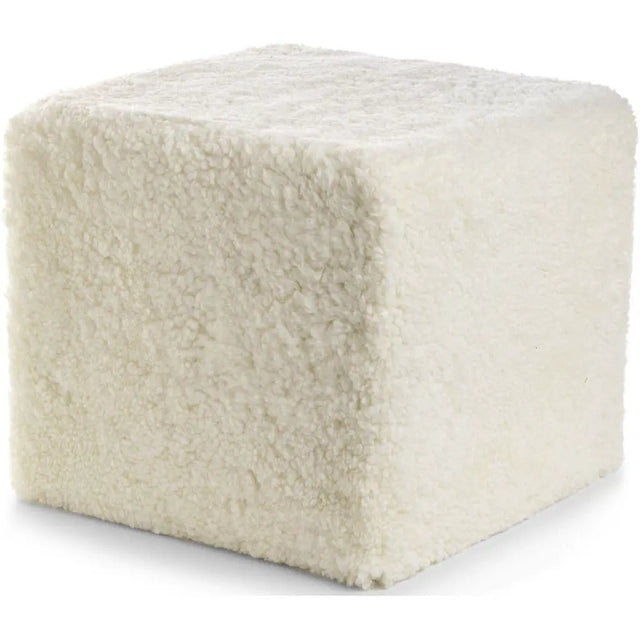 Puf af NZ kort krøllet lammeskind, 40x40x35, Ivory