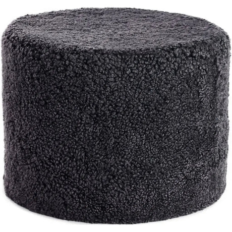Puf af NZ kort krøllet lammeskind, Cylinder 41x31, Antracit
