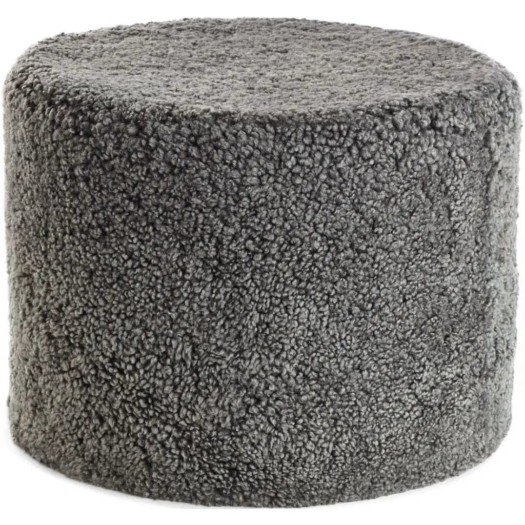 Puf af NZ kort krøllet lammeskind, Cylinder 41x31, Graphite