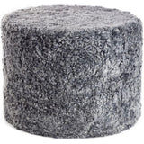 Puf af NZ kort krøllet lammeskind, Cylinder 41x31, Lysegrå