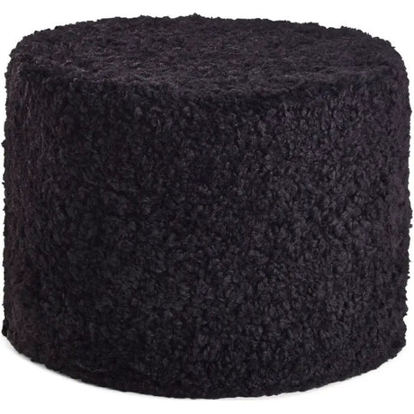 Puf af NZ kort krøllet lammeskind, Cylinder 41x31, Sort