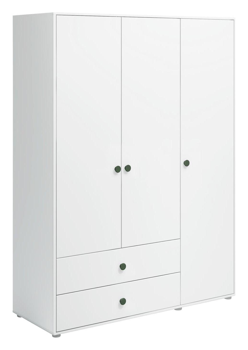 Roomie Garderobeskab m. 3 låger, Hvid/Grøn - Unoliving.com