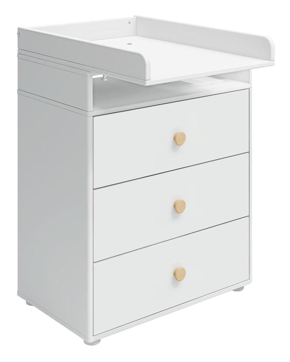 Roomie Puslebord m. 3 skuffer, Hvid/Eg - Unoliving.com