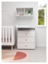 Roomie Puslebord m. 3 skuffer, Hvid/Eg - Unoliving.com