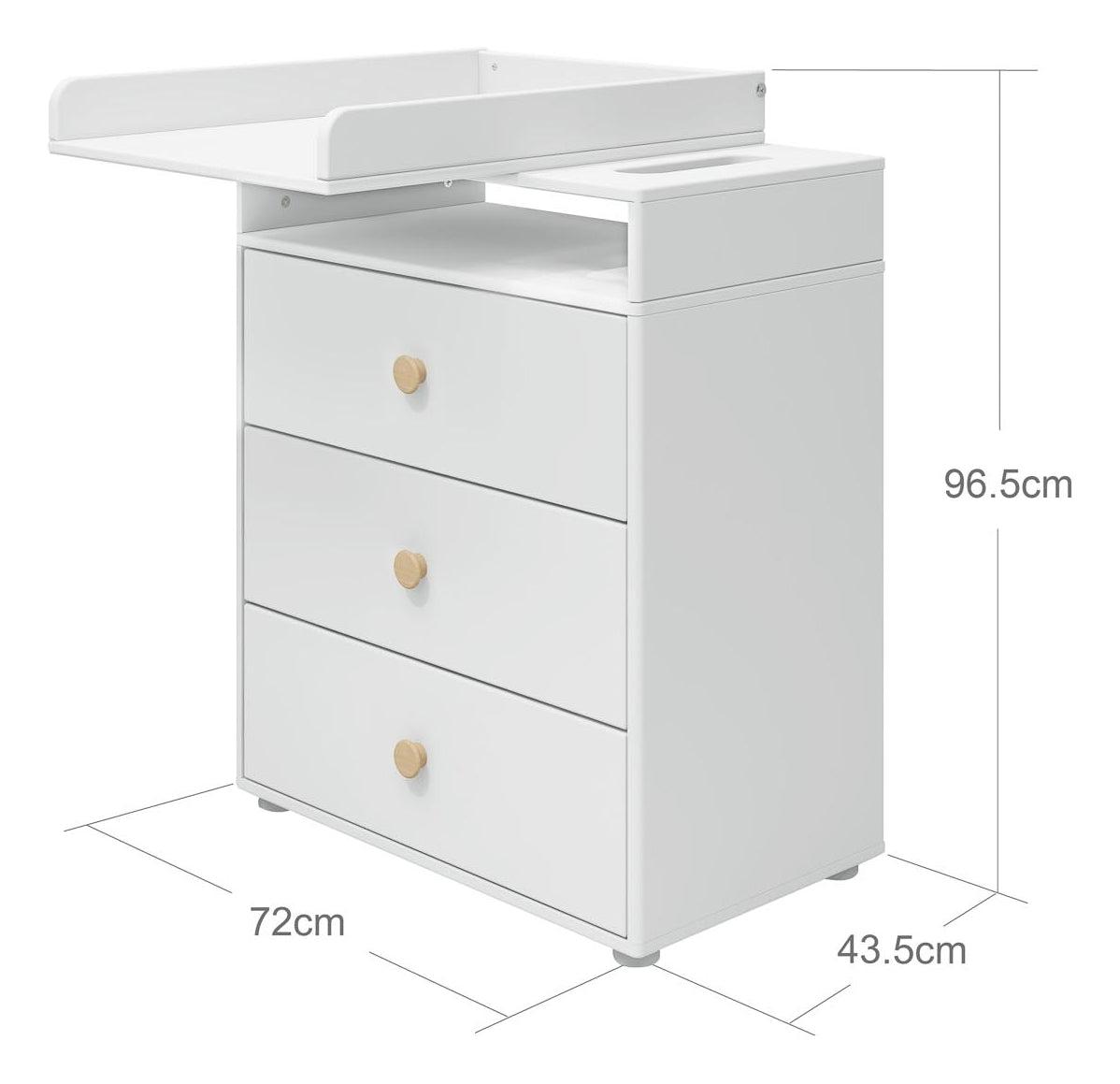 Roomie Puslebord m. 3 skuffer, Hvid/Eg - Unoliving.com