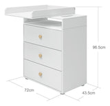 Roomie Puslebord m. 3 skuffer, Hvid/Eg - Unoliving.com
