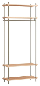 Shelving System m. bøjlestang, 1 fag, 4 hylder, H:200, Eg/Grå - Unoliving.com