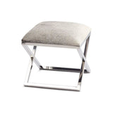 Skammel af koskind m. rustfri stål, Natural Grey