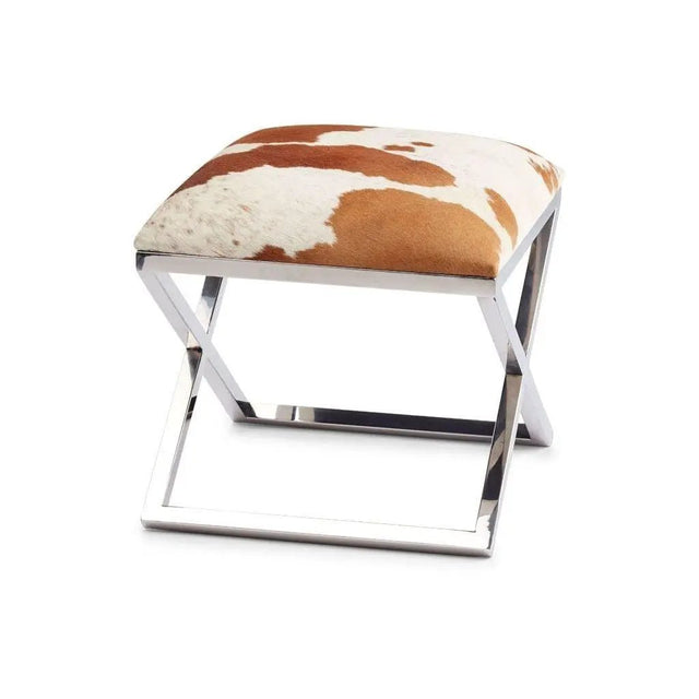 Skammel af koskind m. rustfri stål, S&P brown/white