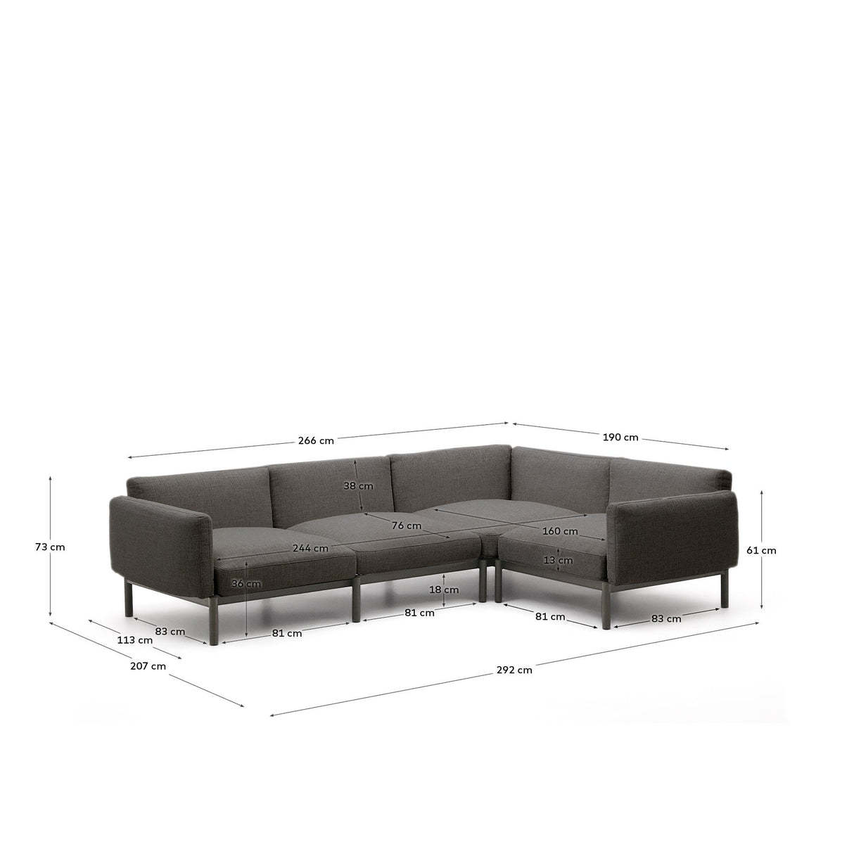 Sorells 5-Personers Modulsofa, Grå