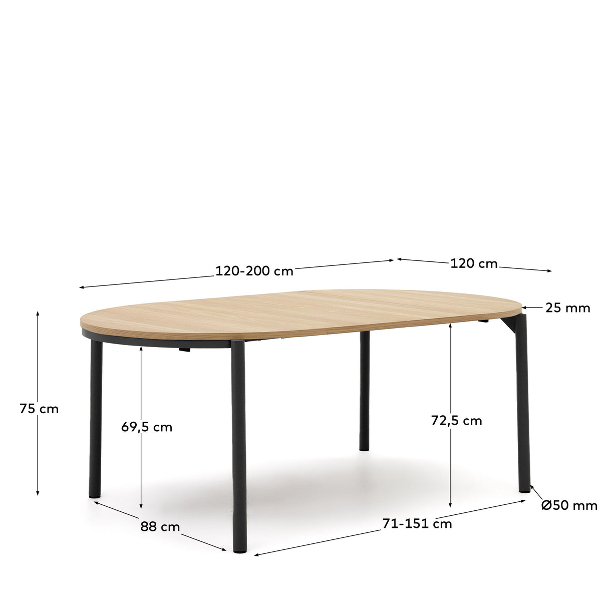 Montuiri Udtræksbord 120-200X120 Cm, Sort