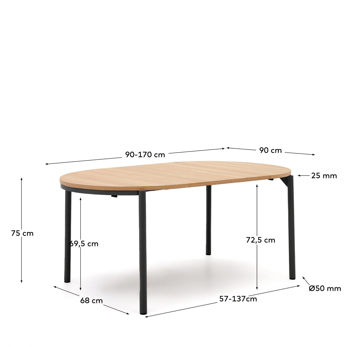 Montuiri Udtræksbord 90-170X90 Cm, Sort