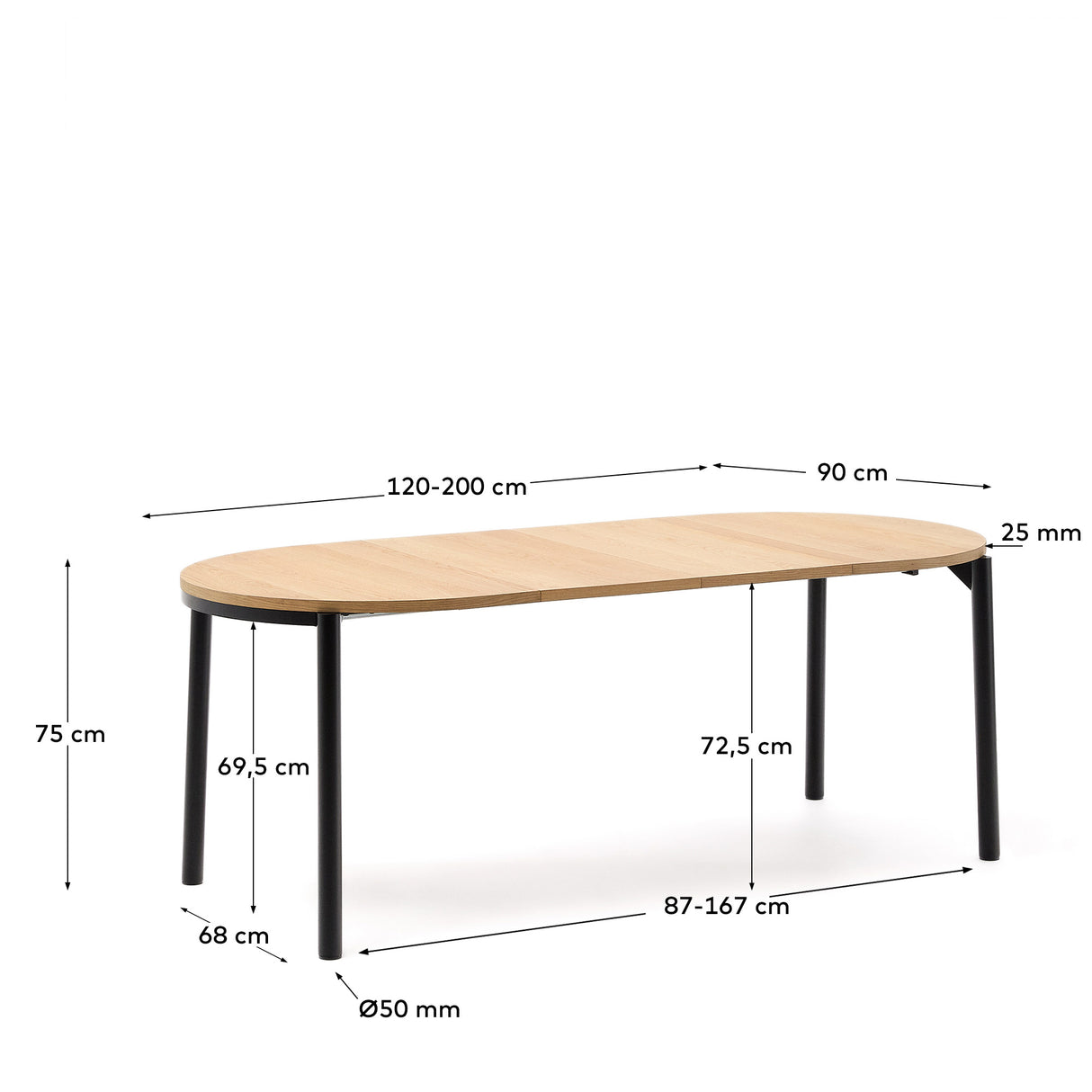 Montuiri Udtræksbord 120-200X90 Cm, Sort