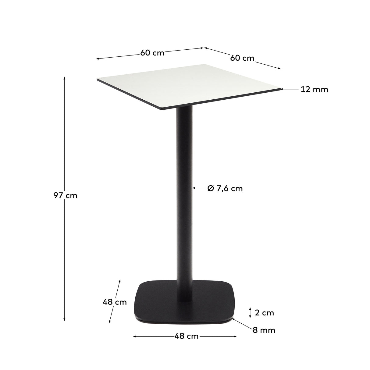 Dina Bord 60X60X97 Cm, Hvid/Sort