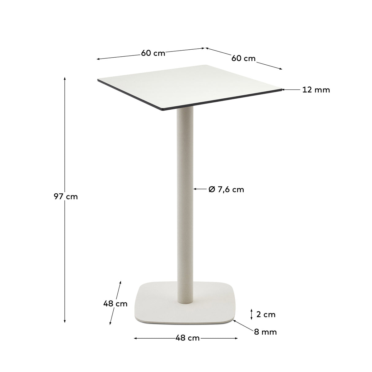 Dina Bord 60X60X97 Cm, Hvid/Hvid