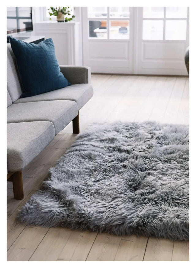 Tæppe af Premium langhåret NZ lammeskind, 120x180 - Light Grey