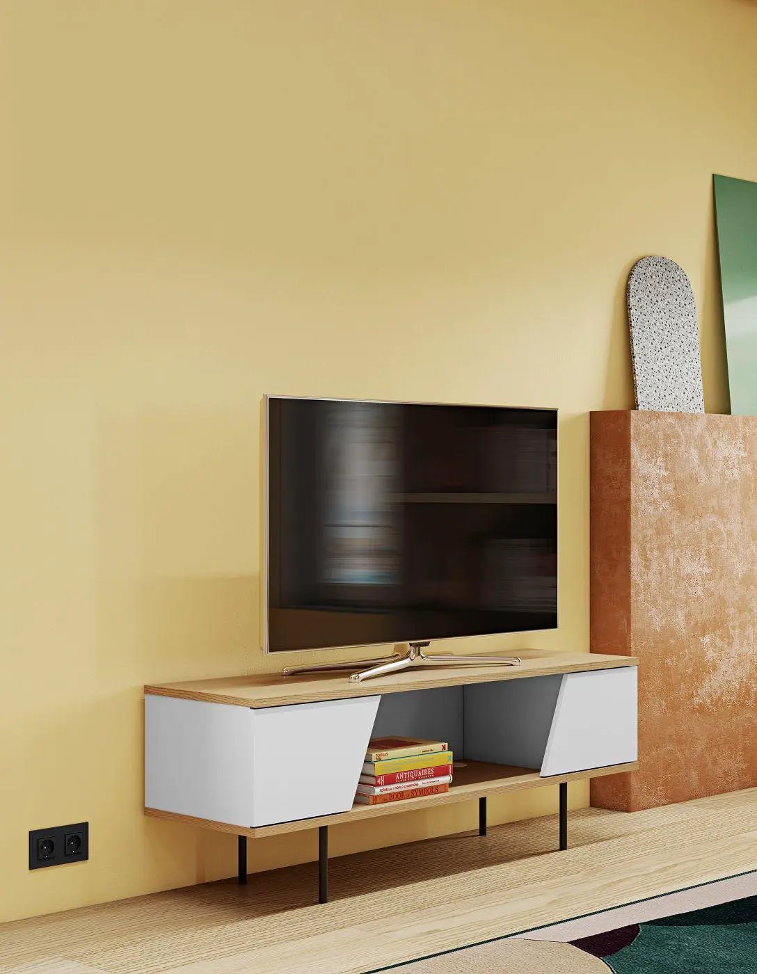 Temahome Dixie Tvbord - Egefinér/Mat Hvid