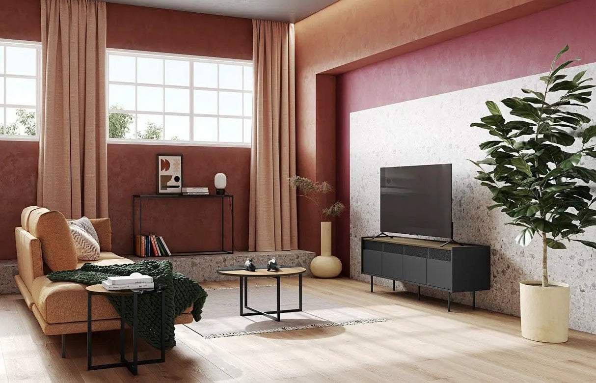Temahome Radio Tvbord - Valnøddefinér/Sort