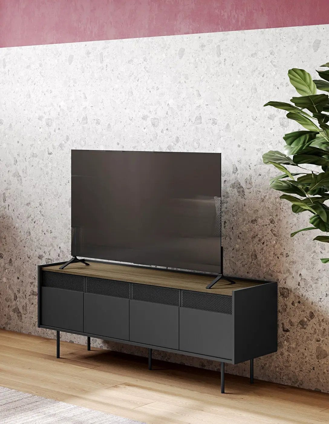 Temahome Radio Tvbord - Valnøddefinér/Sort