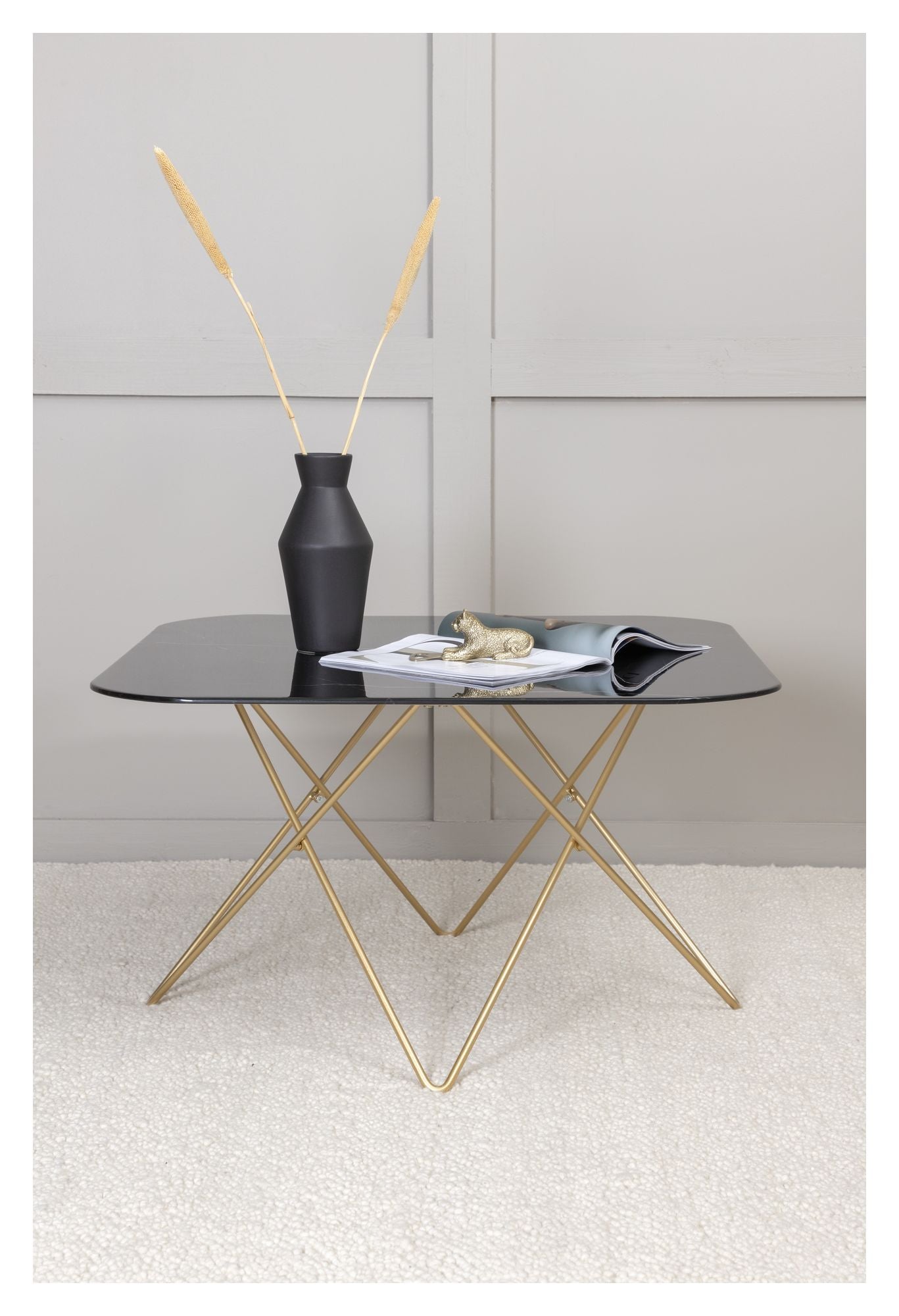 Tristar Sofabord, Børstet messing/Sort glas m. marmorlook - Unoliving.com