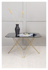 Tristar Sofabord, Børstet messing/Sort glas m. marmorlook - Unoliving.com