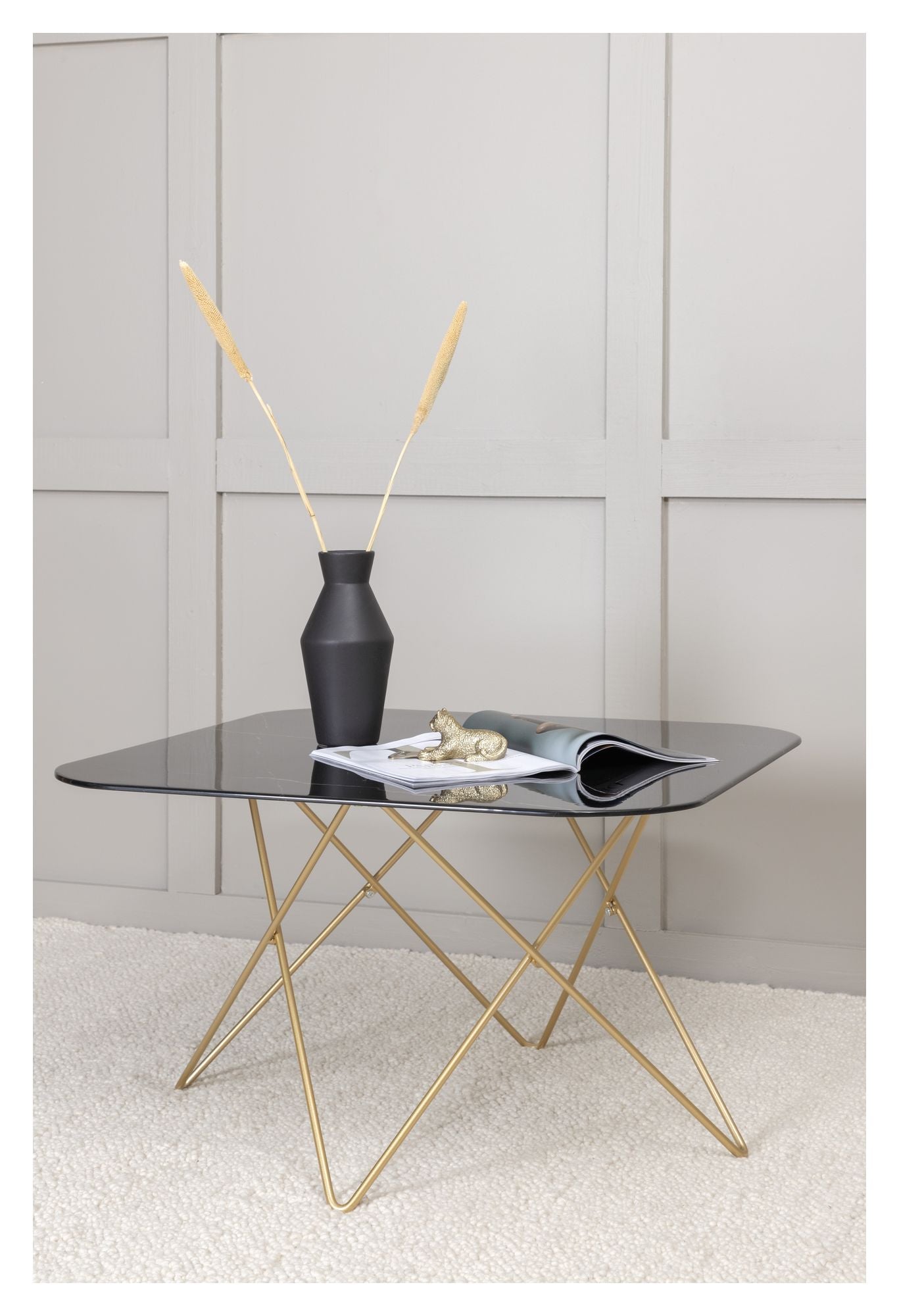 Tristar Sofabord, Børstet messing/Sort glas m. marmorlook - Unoliving.com