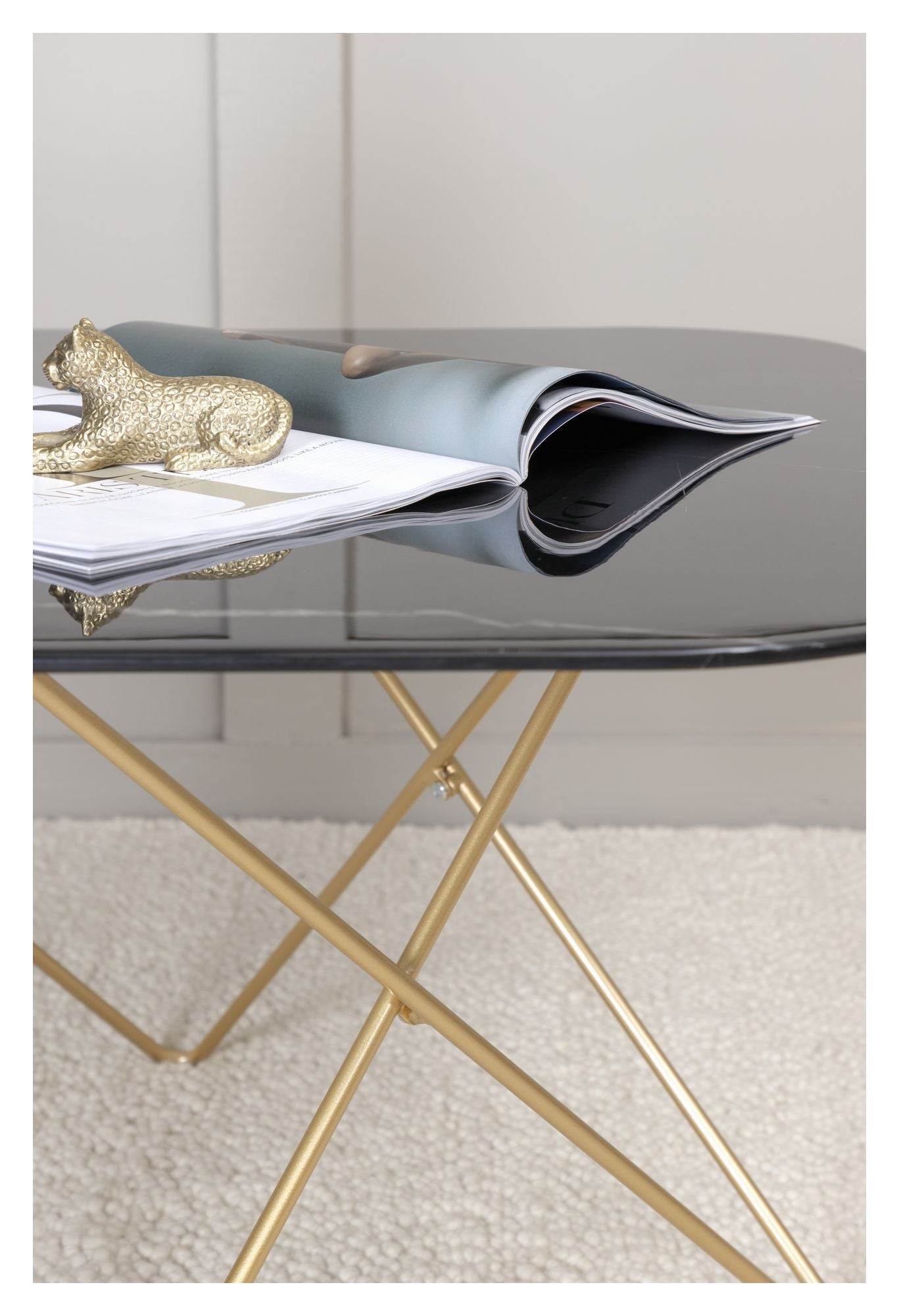 Tristar Sofabord, Børstet messing/Sort glas m. marmorlook - Unoliving.com