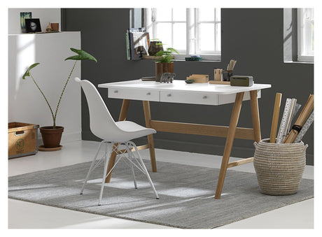 Turin Skrivebord m. 2 skuffer - Finér/Hvid, B120