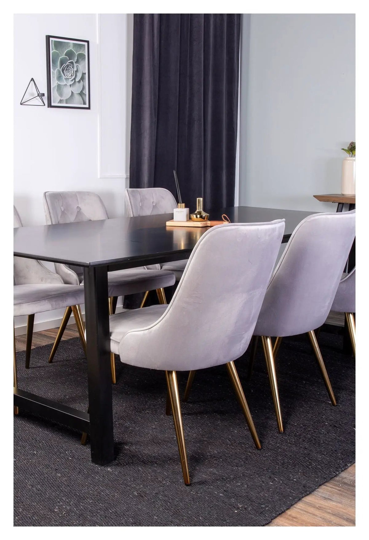 Velvet Deluxe Spisebordsstol, Grå Velour, messing
